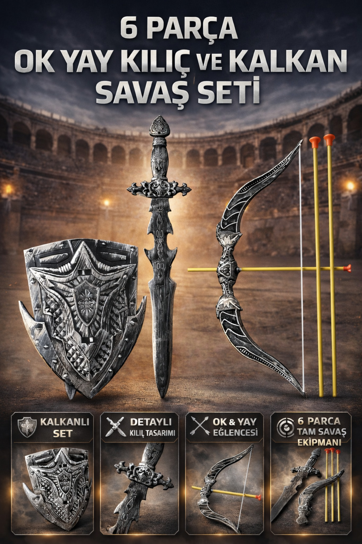 6-Piece Arrow Bow and Shield Set War Set Men
