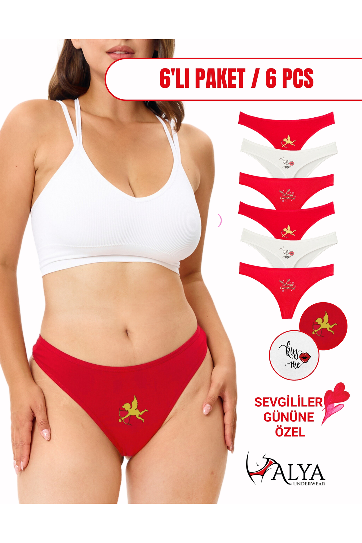 Valentine's Day String, Red Thong, Printed 6-Pack