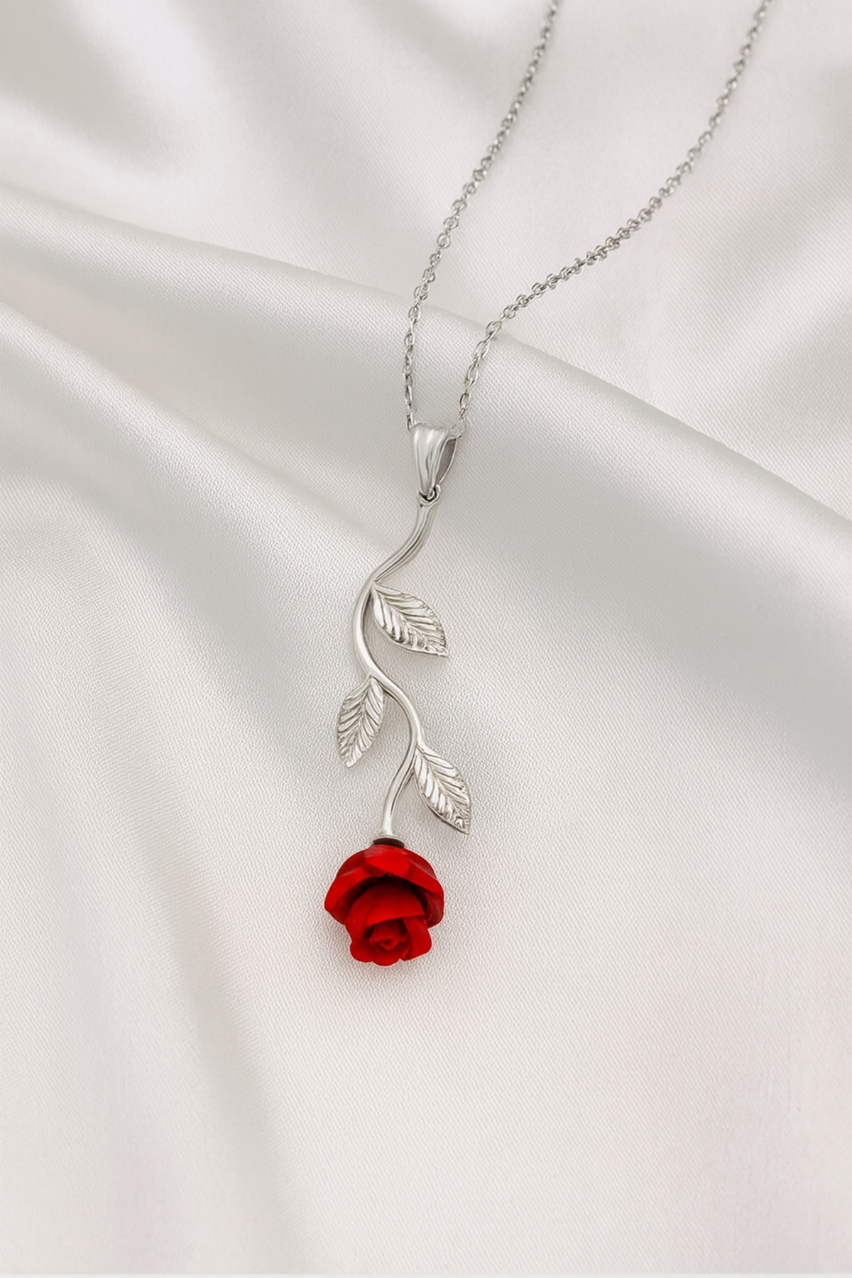 ÇEKİRDEK JEWELRY Işıklı Hediye Kutulu 925 Ayar Gümüş Rodyum Kaplama Ters Güllü Kolye görsel 6