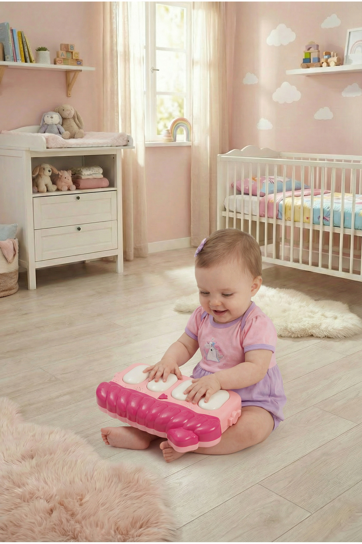 PAPAYA Oyun Halısı Aynalı Çıngıraklı Işıklı Müzikli Pembe Unicorn Çocuk Gelişimine Yardımcı Bebek Halısı fotoğrafı 5 (önizleme)