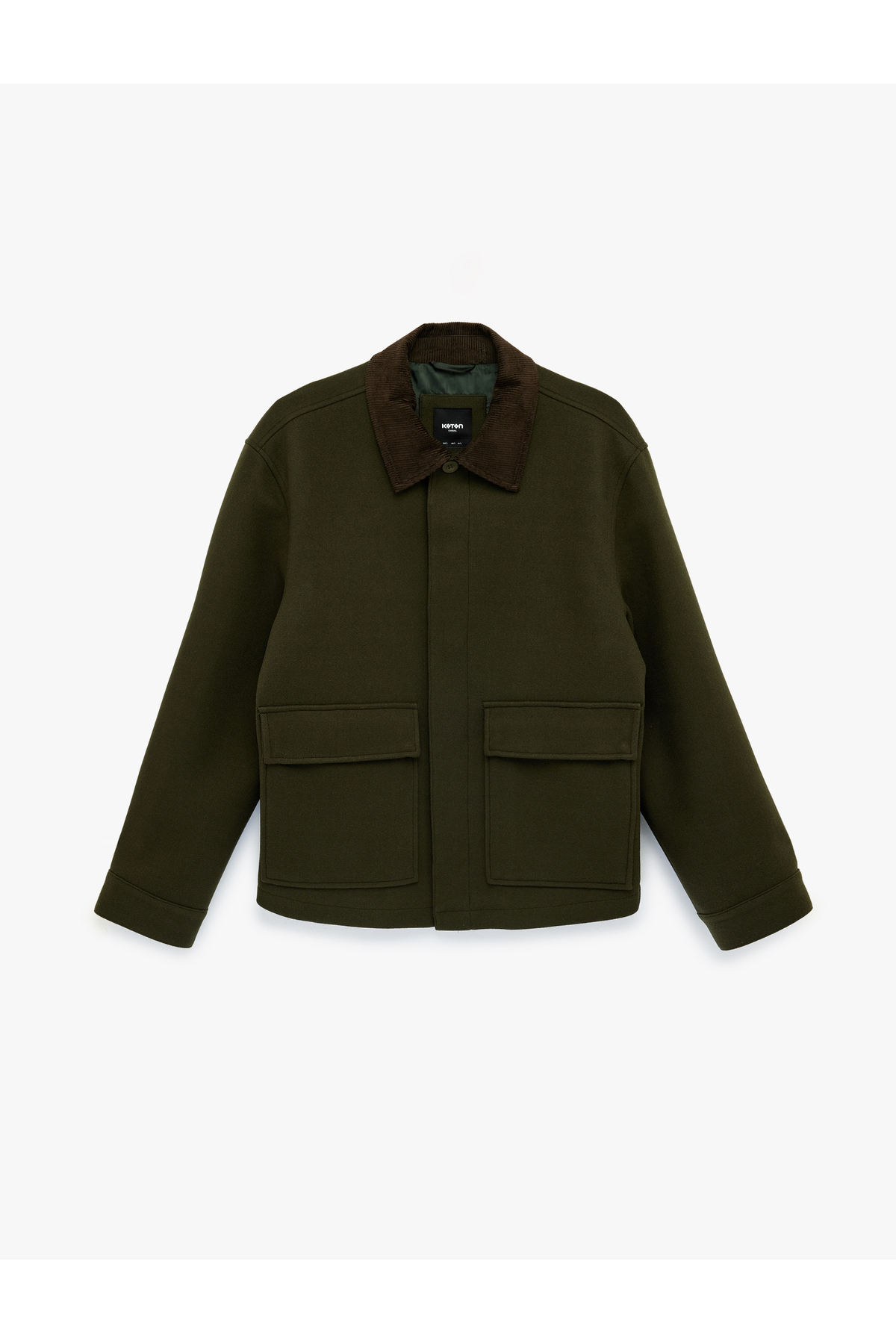 Koton  Regular Fit Uzun Kollu Kapaklı Cepli Kadife Gömlek Yaka Kaşe Ceket - Görsel 3