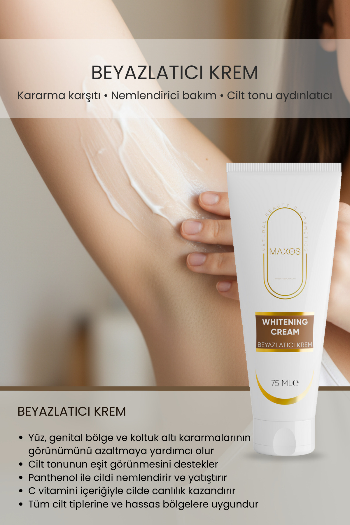 Beyazlatıcı Krem 75ml Doğal İçerikli Güçlendirilmiş Formül — MAXOSBEYAZLATICIKREM — تصویر 3 از 6