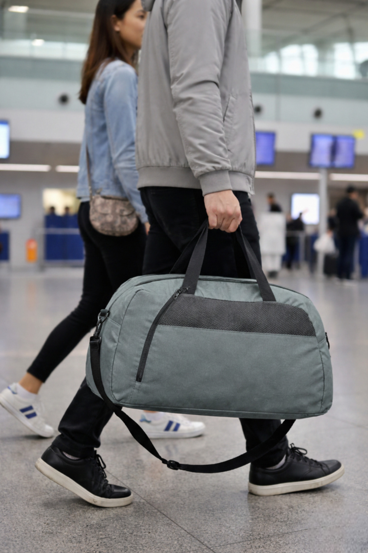 MUCCO  Kaff Büyük Gri Önü Cepli Ayarlanabilir Omuz Askılı El Seyahat Spor Çantası-0831 - Görsel 4