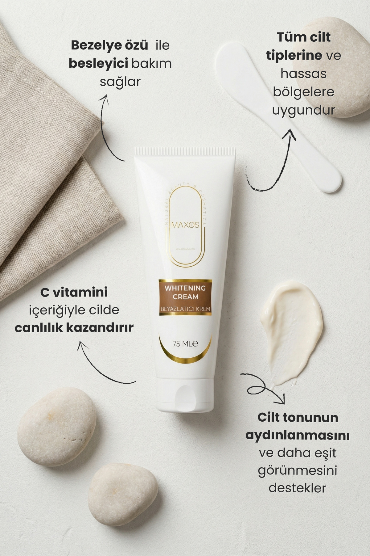 Beyazlatıcı Krem 75ml Doğal İçerikli Güçlendirilmiş Formül — MAXOSBEYAZLATICIKREM — تصویر 2 از 6