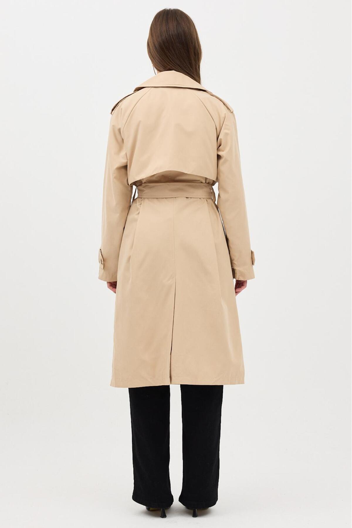 RESSHO Kadın Kemerli Uzun Trençkot, Su Geçirmez, Astarlı, Oversize Model görsel 5