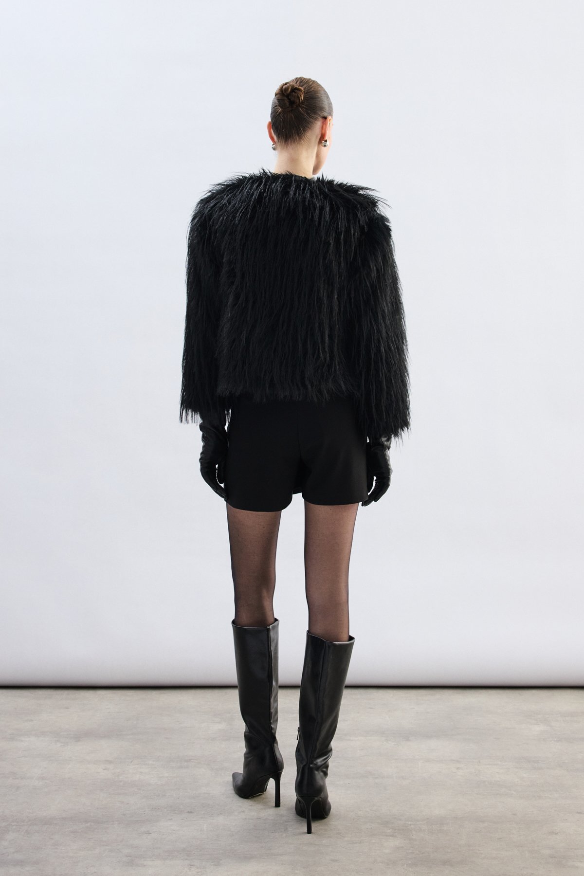 Sateen  Bisiklet Yaka Suni Kürk - Siyah - Görsel 9