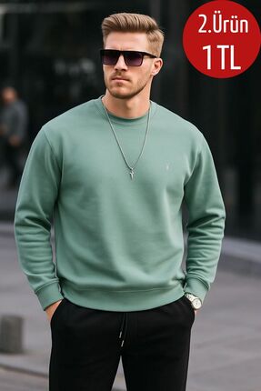 COMBİNE MİCHAİL Çağla Renk Basic Bisiklet Yaka Relaxed Regular Erkek Sweatshirt