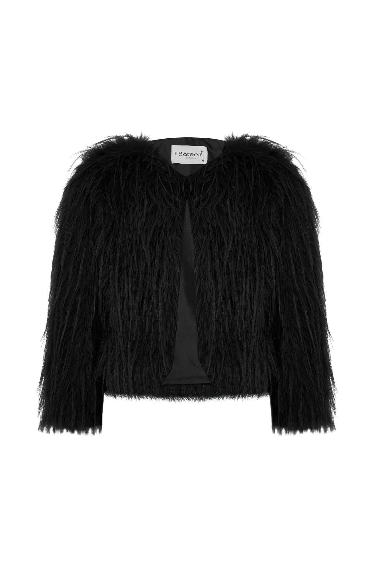 Sateen  Bisiklet Yaka Suni Kürk - Siyah - Görsel 8