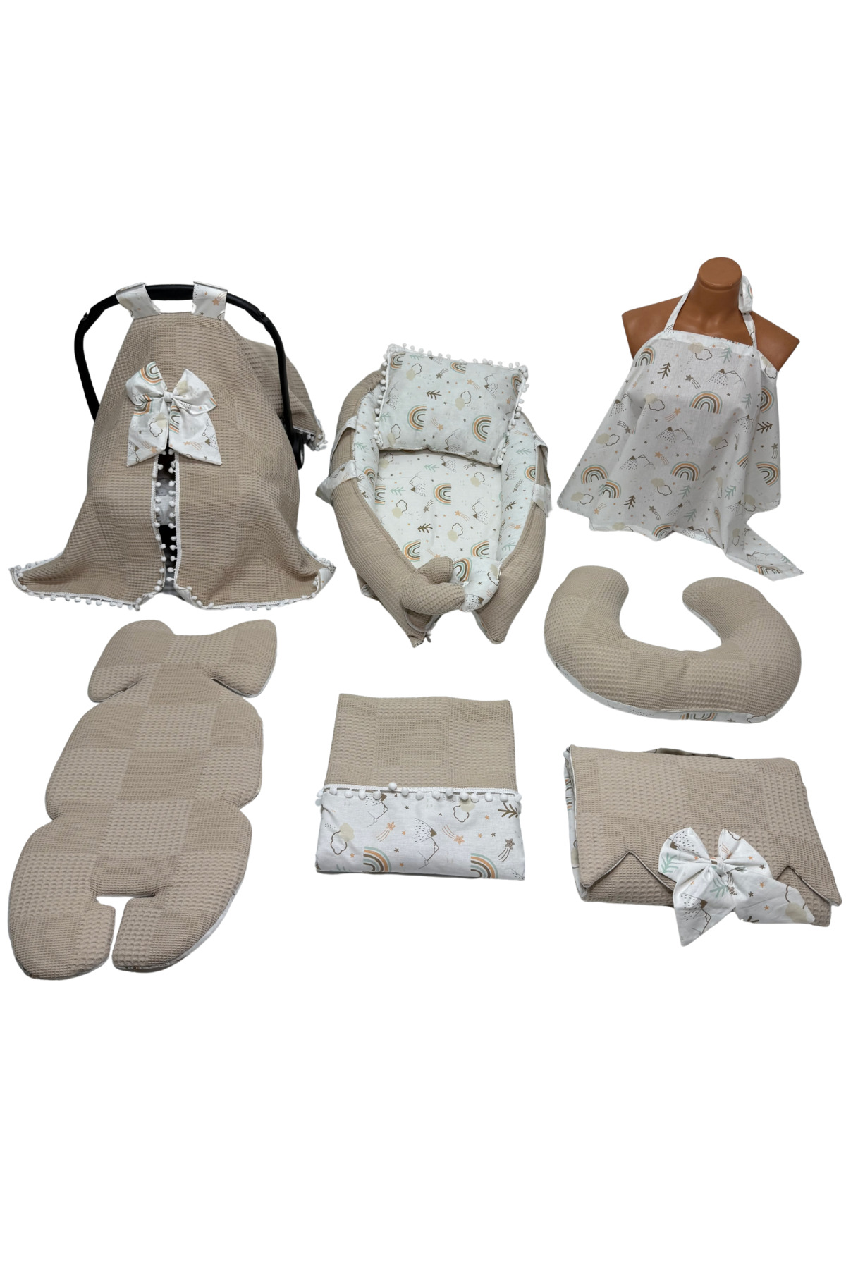 Happy Baby Dikiş Atölyesi 10’lu Babynest Puset Örtüsü Alt Açma Emzirme Yastığı Emzirme Önlüğü Ana Kucağı Waffle Pamuklu fotoğrafı 2 (önizleme)