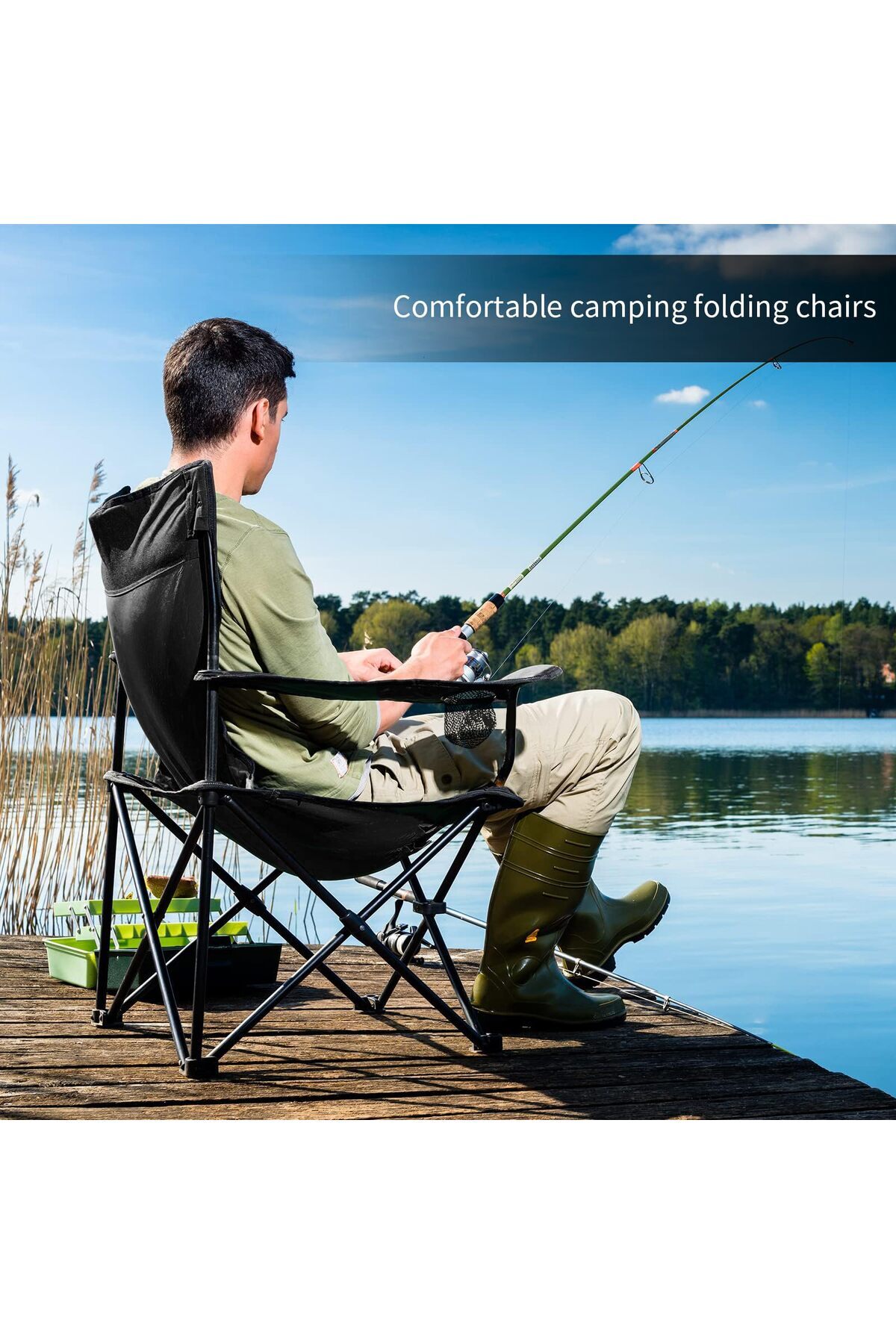 كرسي تخييم قابل للطي مع مساند للذراعين وحامل أكواب، كرسي شاطئ وحديقة قابل للطي (قطعة واحدة)