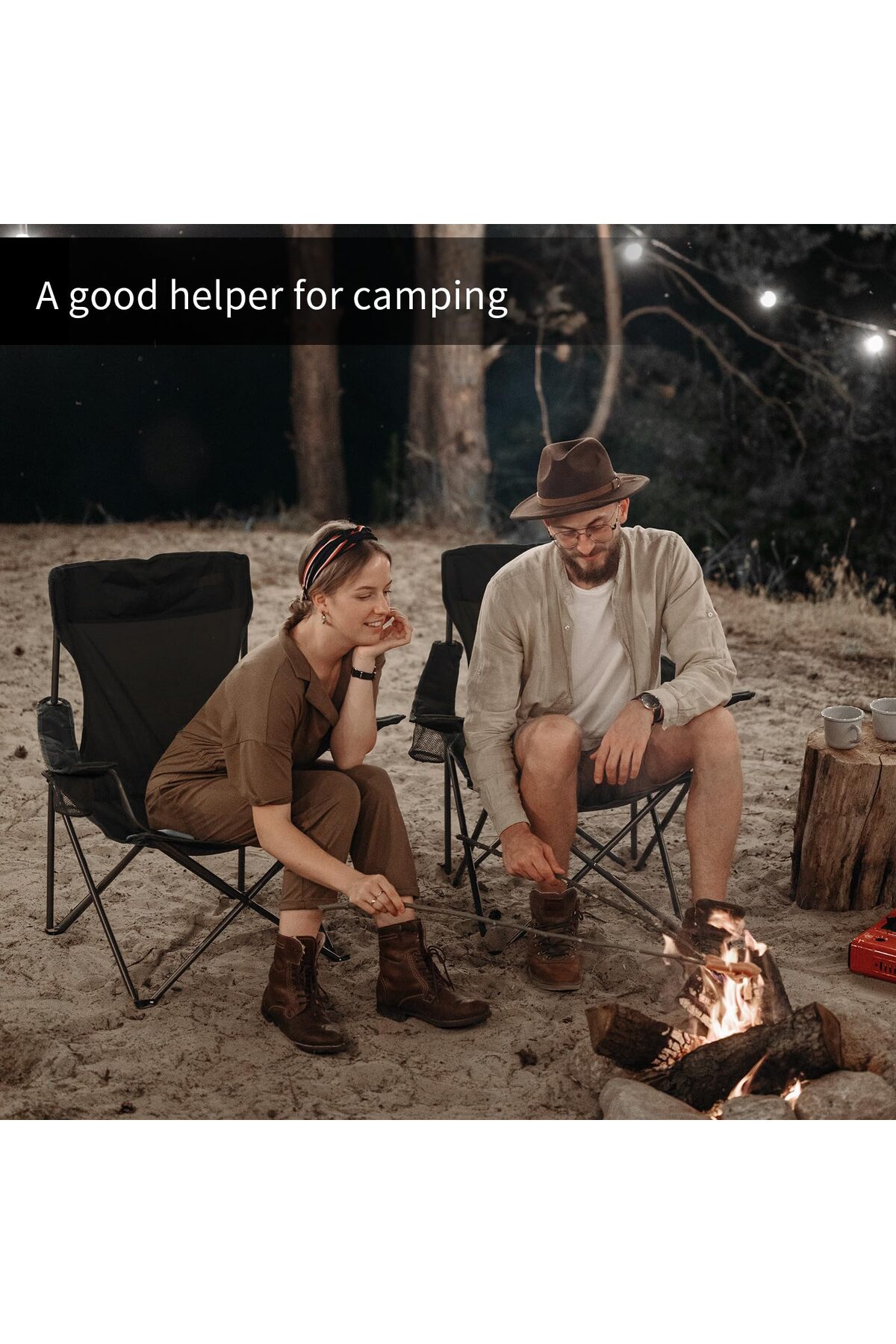 كرسي تخييم قابل للطي مع مساند للذراعين وحامل أكواب، كرسي شاطئ وحديقة قابل للطي (قطعة واحدة)