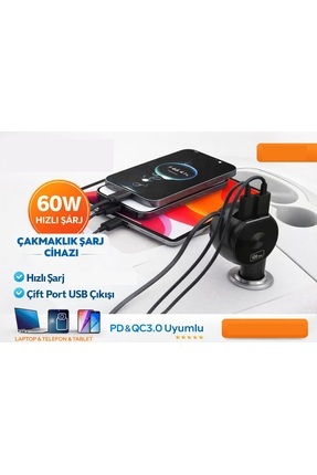 Zoli Araç Hızlı Şarj Aleti 60W Geri Çekilebilir Makaralı Type-C Kablo, Ekstra...