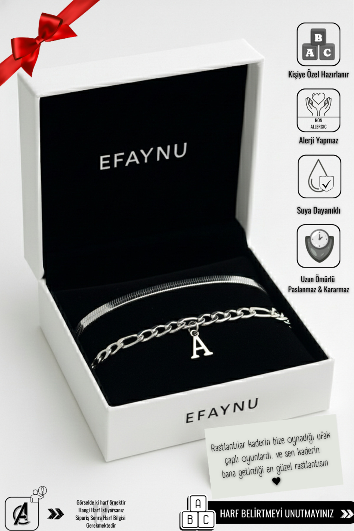 EFAYNU 2'li Harfli Paslanmaz, Kararmaz, Unisex, Çelik Bileklik Seti Sevgili,Çift,Arkadaş Bilekliği Hediye