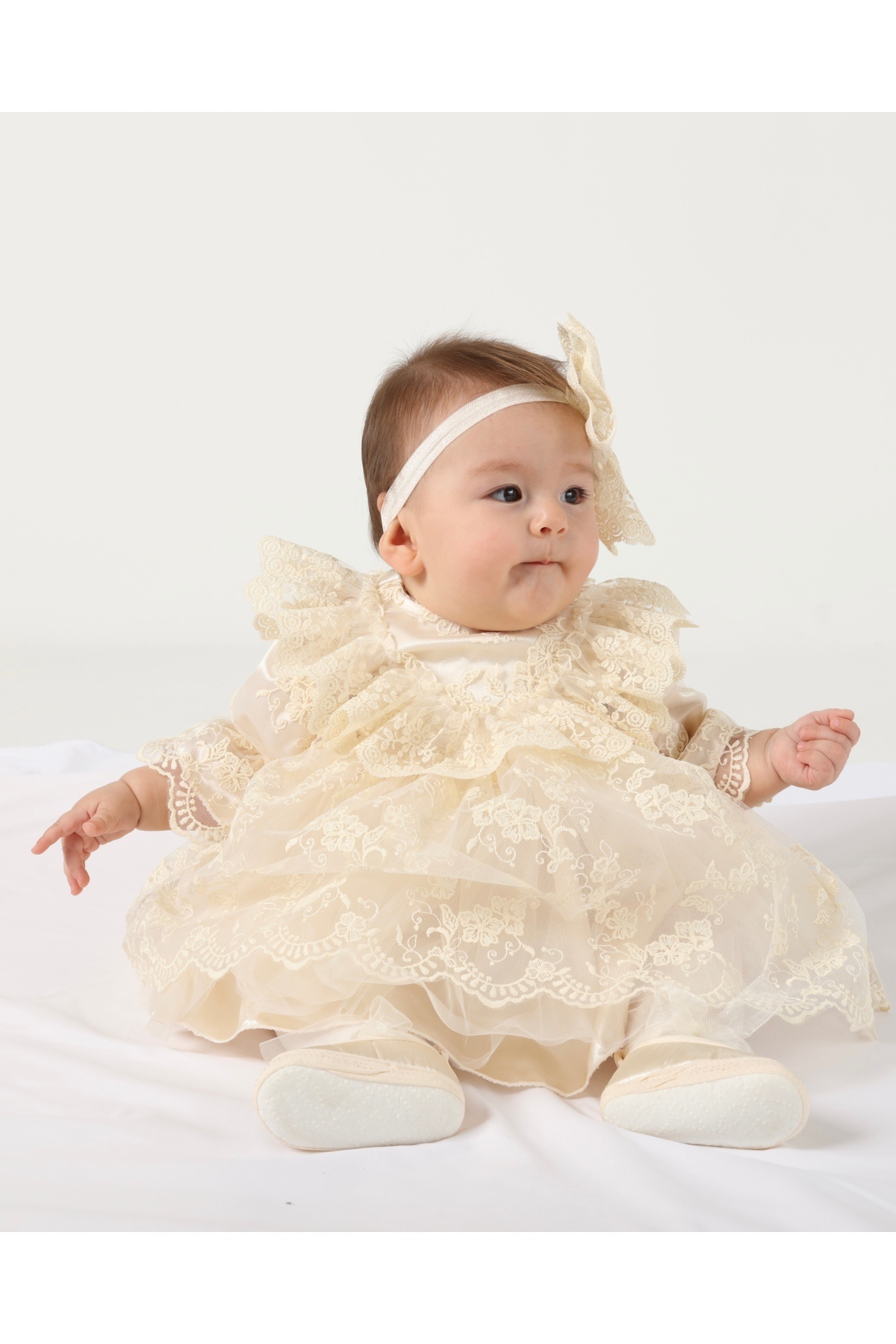 Mert Baby Sakura 4'lü Lüx Mevlüt Seti Dantelli %100 Pamuk Yenidoğan Özel Gün Kız Bebek fotoğrafı 2 (önizleme)