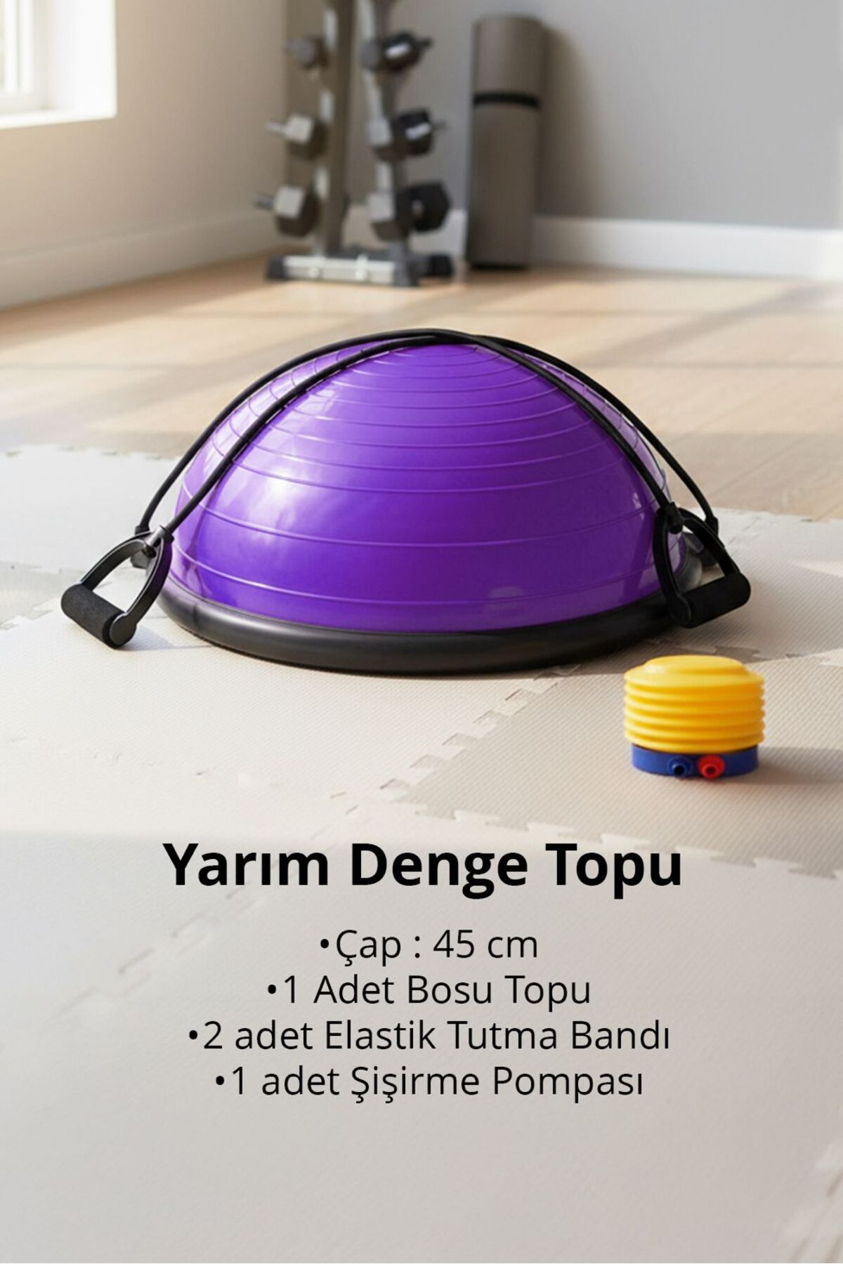T181‑MO Bosu Ball | Balance Trainer | 45 cm | Pilates Tool | Resistance Rubber + Pump Included | Anti-Slip Base