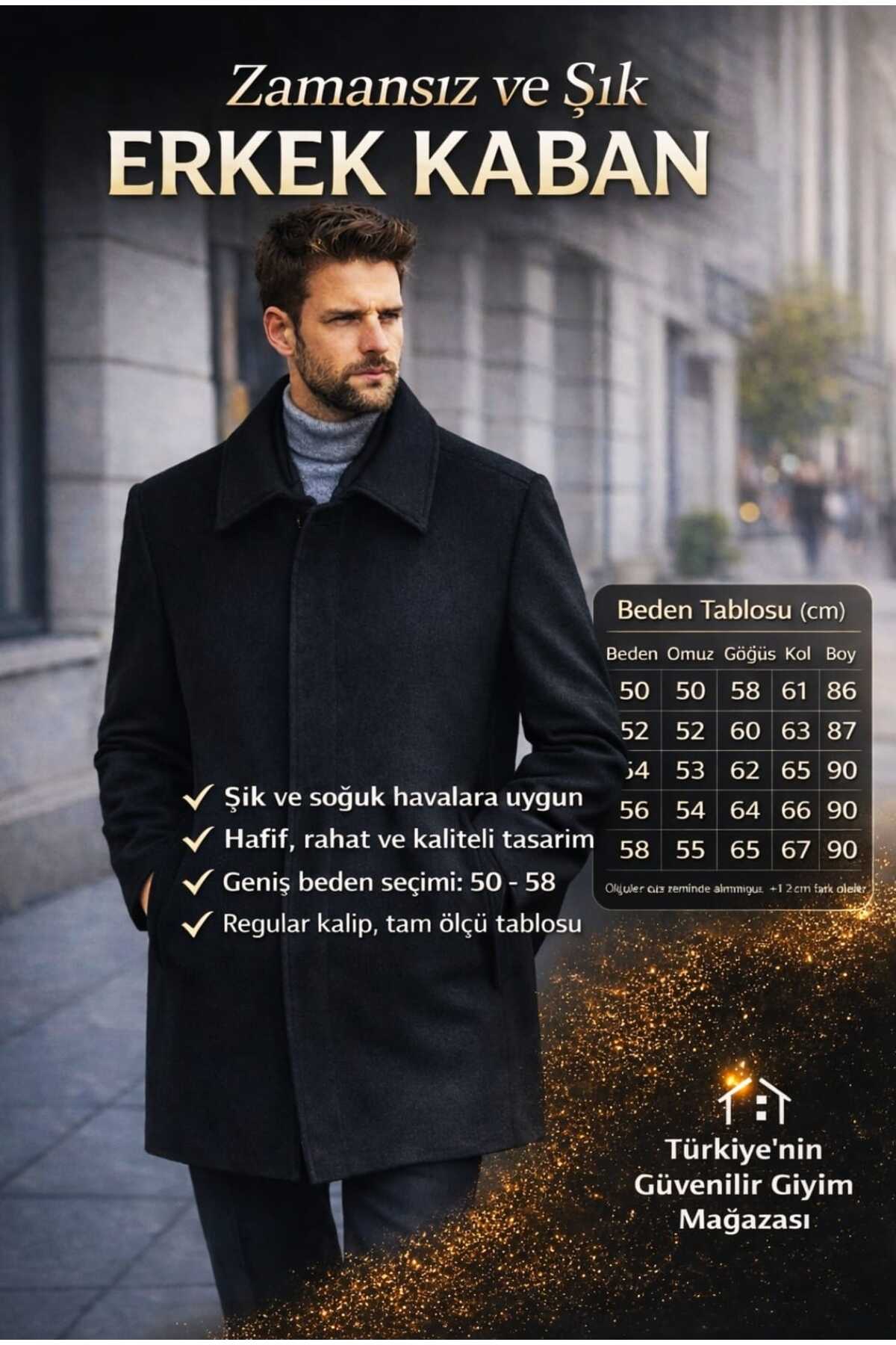 BYBEYEMS GİYİM  Siyah Erkek Klasik Kışlık Kaşmir Kaban - Görsel 3