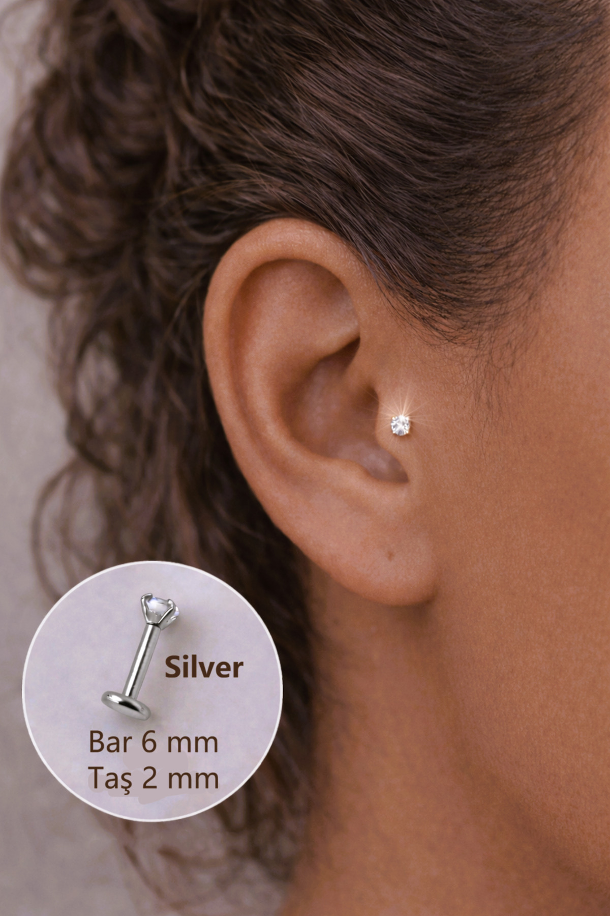 2 mm Solid 6 mm Steel Piercing Silver