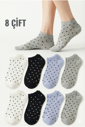 TreBears 8 Çift Kadın Patik Çorap | Puantiyeli, Pamuklu, Yumuşak Dokulu, Günl...