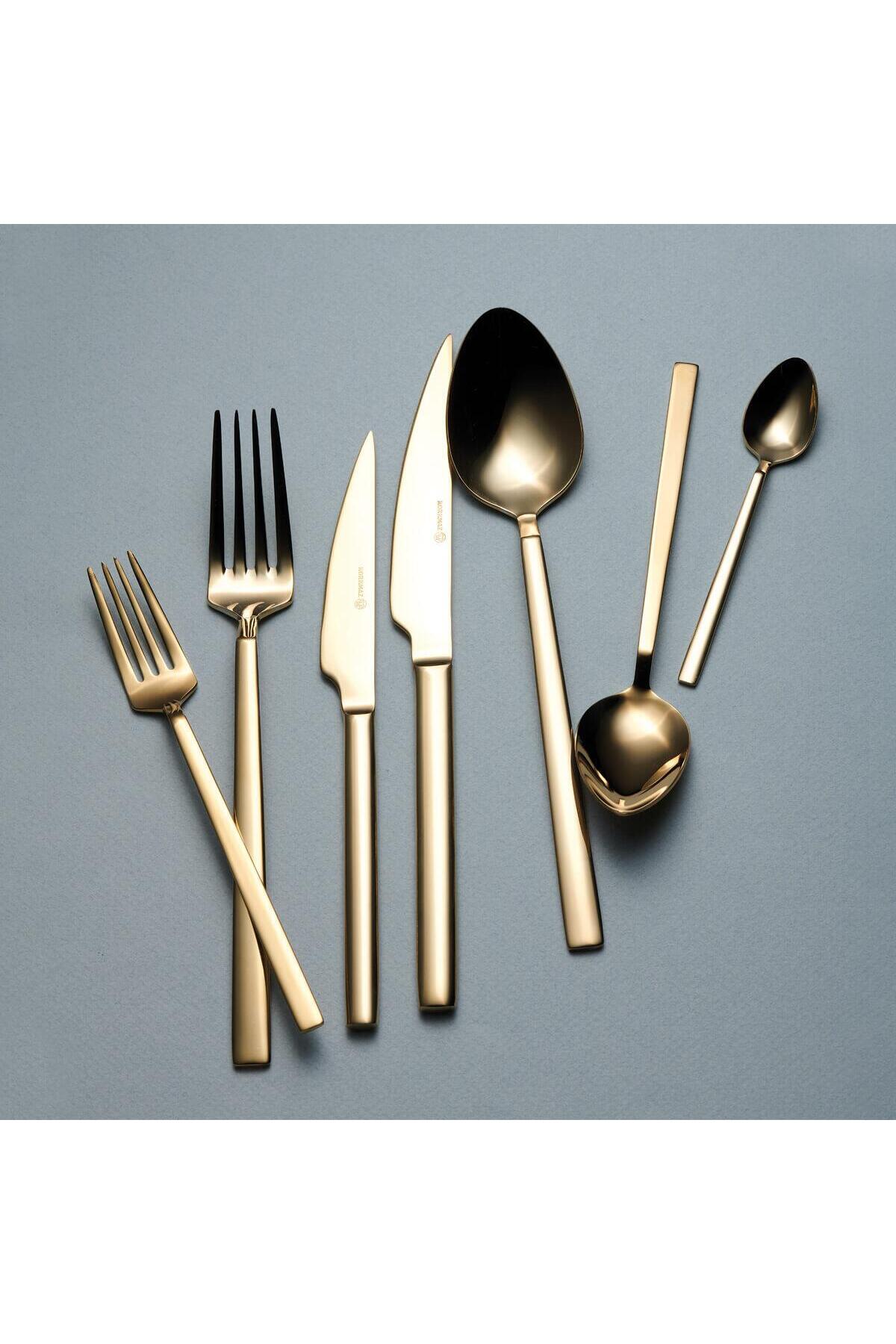 KORKMAZ Veneta 84 Piece Gold Fork Spoon Knife Set A2553- Trendyol