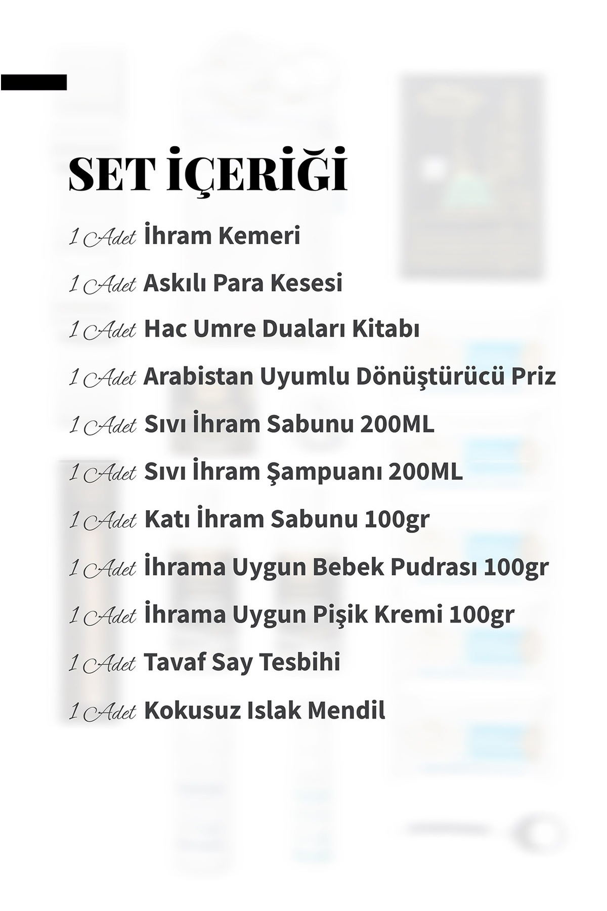 ihvan online Hac Umre 12 Parça İhrama Uygun Kokusuz Hijyen ve İhtiyaç Seti fotoğrafı 2 (önizleme)