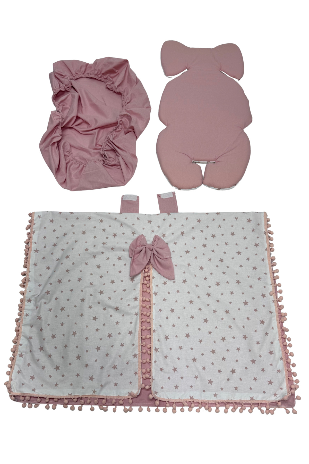 Happy Baby Dikiş Atölyesi 10’lu Babynest Puset Örtüsü Alt Açma Emzirme Yastığı Emzirme Önlüğü Ana Kucağı Pembe Yıldızlı fotoğrafı 3 (önizleme)