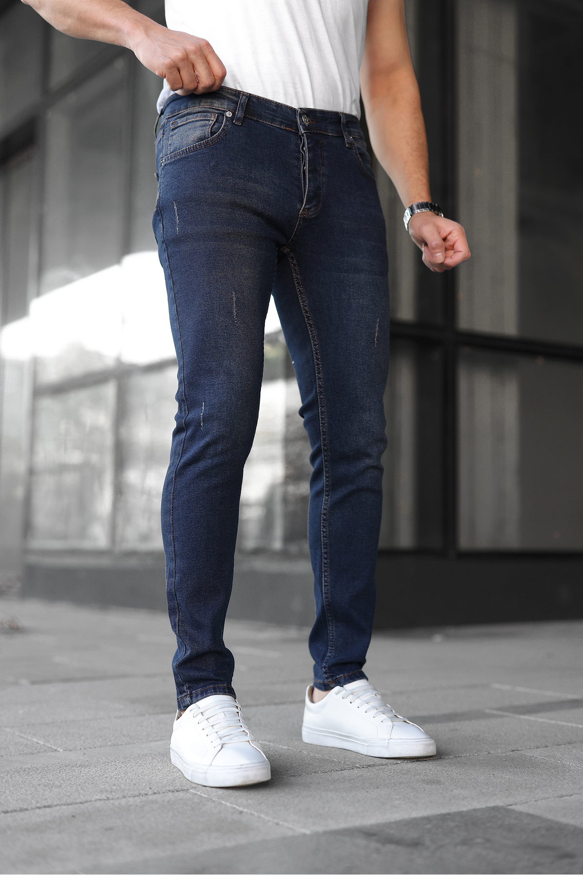 ENERJİN Erkek Slim Fit Likralı Kot Pantolon Kahve Tintli Tırnaklı görsel 2