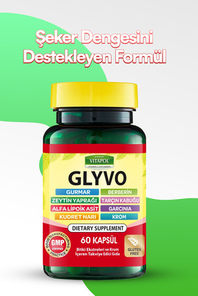 Vitapol GLYVO Gurmar,Berberin,Krom,Ala,B1,Gimneya Ekstresi 60 Kapsül