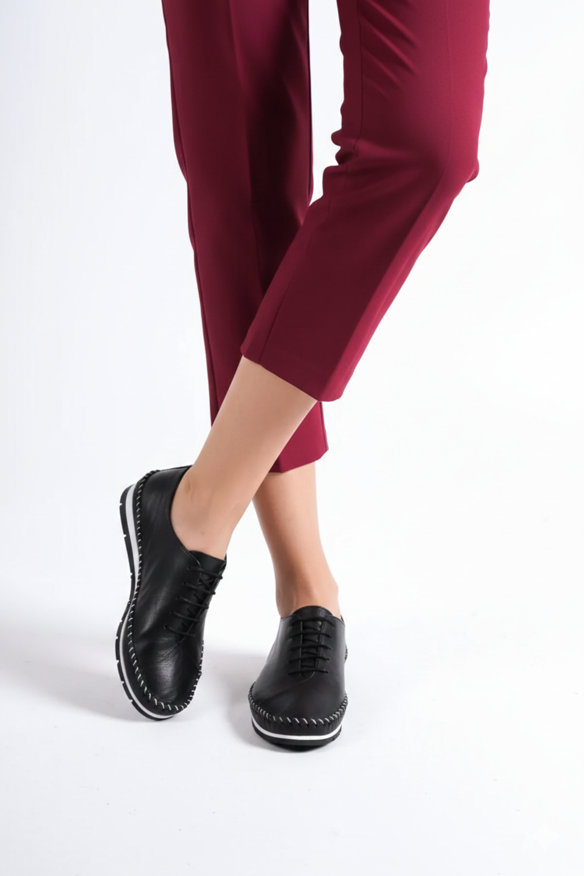 Deripabuc Hakiki Deri Siyah Kadın Deri Casual Ayakkabı Dp16-0067 görsel 3
