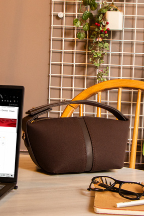 ALURA LUXE Acı Kahve Detaylı Şeritli Canvas El ve Omuz Çantası-Charm Çanta Ki...