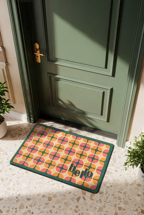 Cotto Home CocoJoy PJ011A Hello Geometrik Desenli Kalın Kaymaz Taban Nem Alıc...