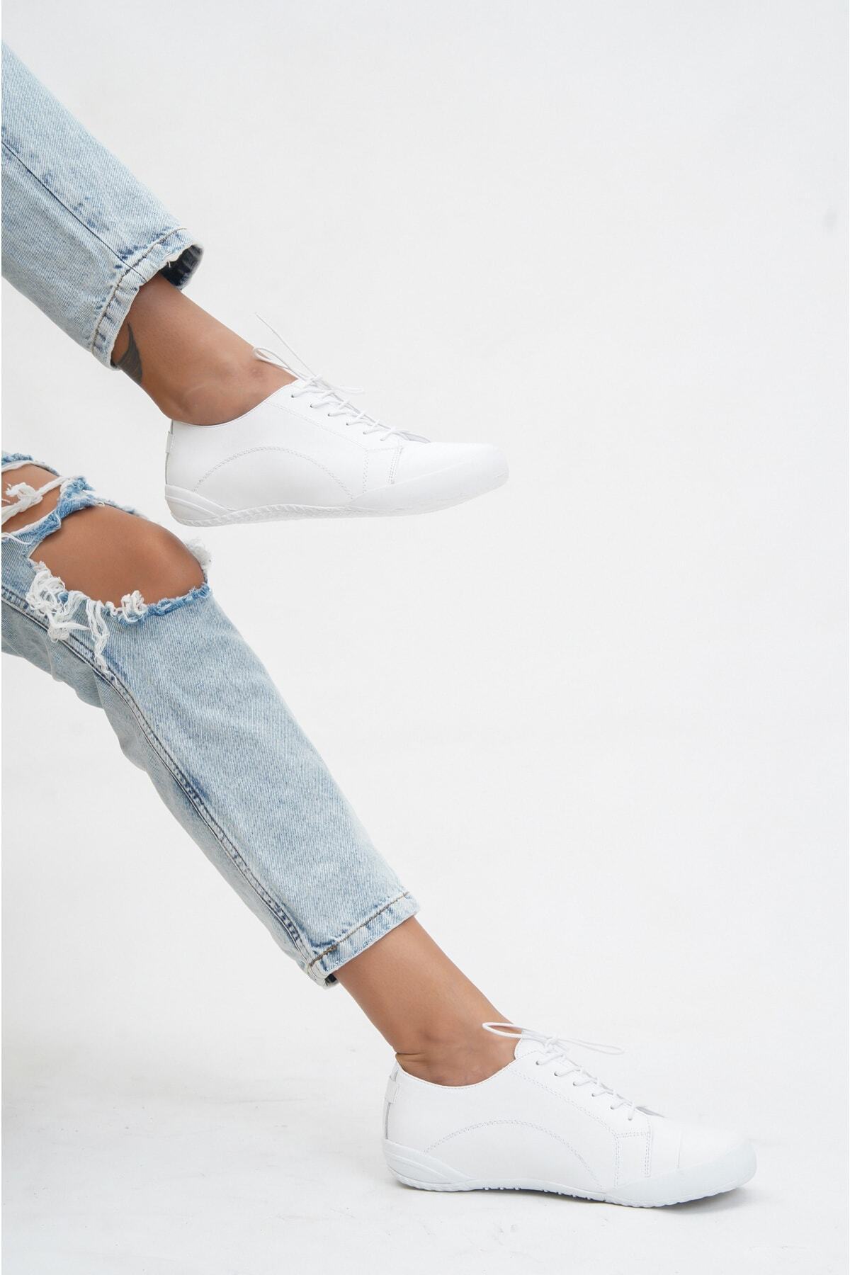 Deripabuc  Hakiki Deri Beyaz Kadın Deri Casual Ayakkabı TRC-0503 - Görsel 5
