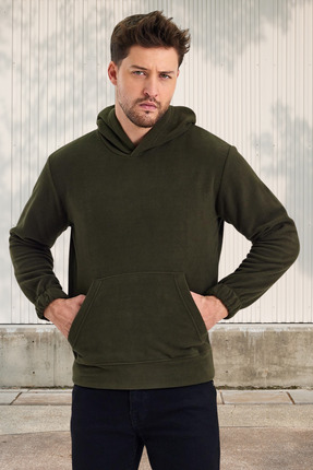 yakamor Erkek Polar Kapşonlu Kanguru Cepli Sweat