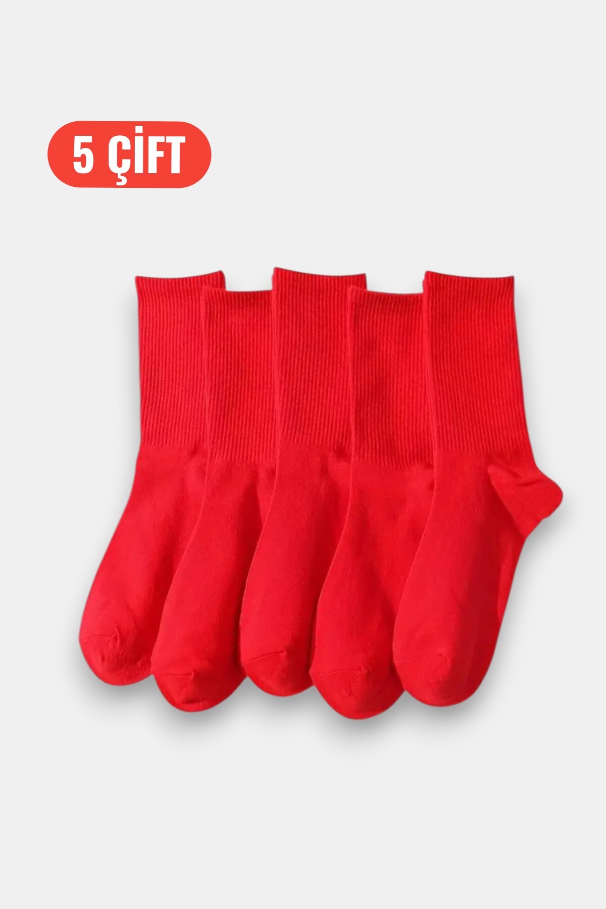 Esinti 5 Çift Erkek Kadın Çorap Düz Kırmızı Soket Çorap Unisex Tenis Spor Çorap