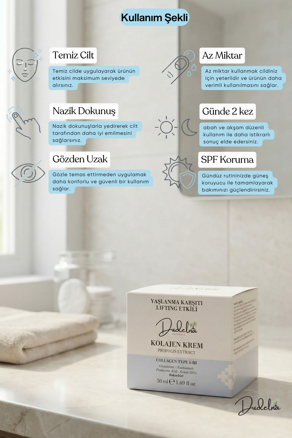 Yaşlanma ve Kırışıklık Karşıtı Yüz Kremi | Kolajen-Niacinamide-Propolis-Bakuchiol-Somon DNA — dudelna002 — تصویر 5 از 9