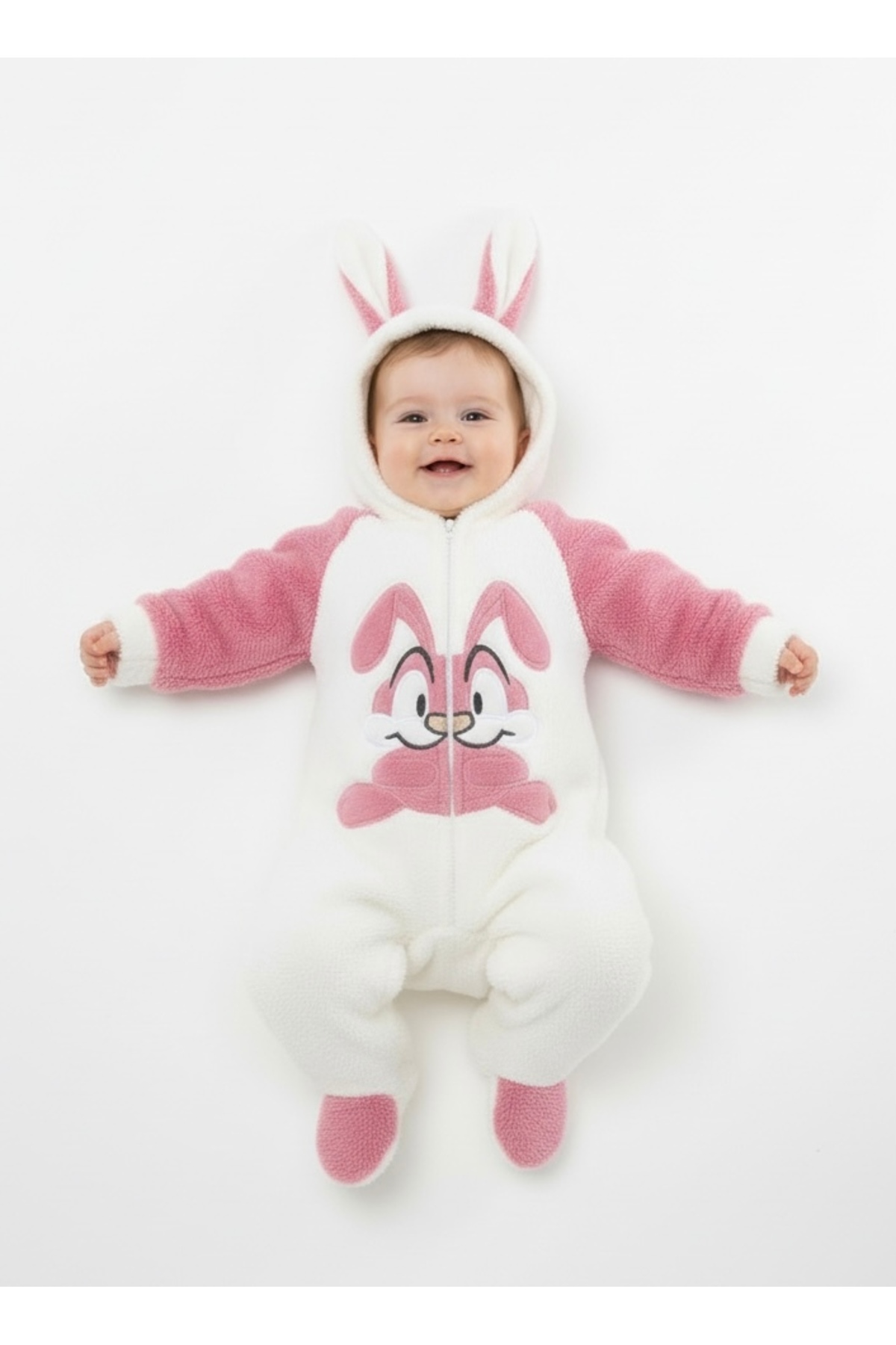 Bebemio Boutique Peluş Bebek Tulum Kışlık Takım – Kapüşonlu Welsoft Tavşan Nakışlı Kulak Detaylı fotoğrafı 2 (önizleme)
