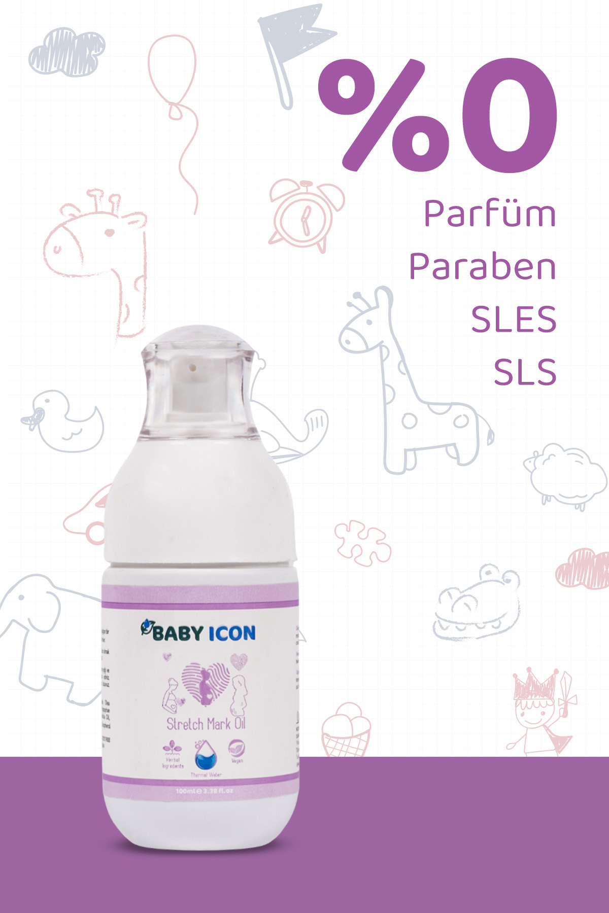 Baby İcon %100 Doğal Organik Vegan Çatlak Karşıtı & Nemlendirici Cilt Bakım Yağı 100 ML fotoğrafı 4 (önizleme)