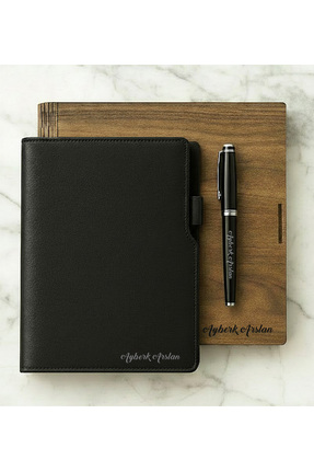 ertal hediyelik Ahşap Kutusunda A/5 Defter & Metal Roller Kalem Seti