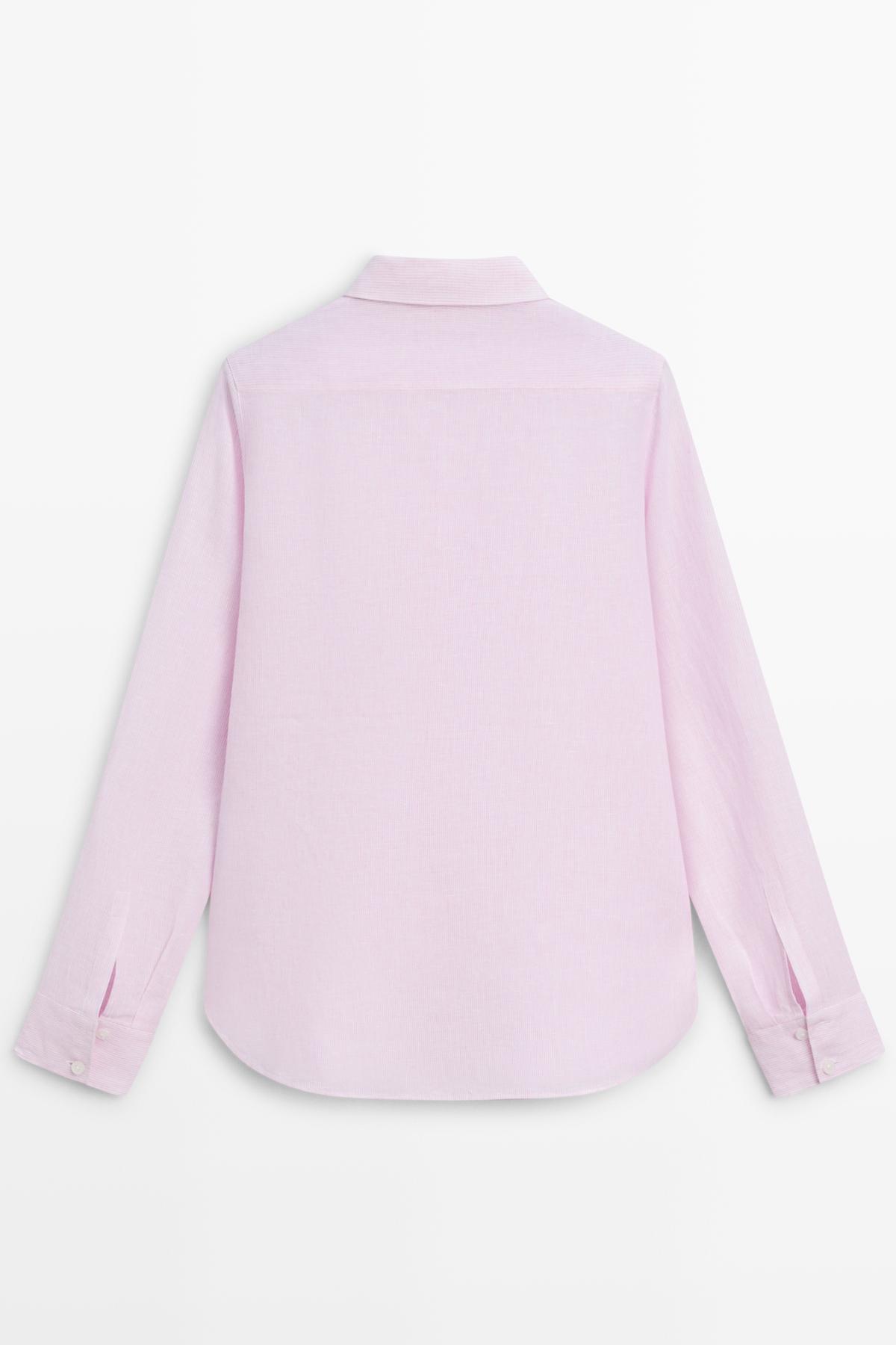 Massimo Dutti  Dökümlü %100 keten çizgi desenli gömlek - Görsel 8