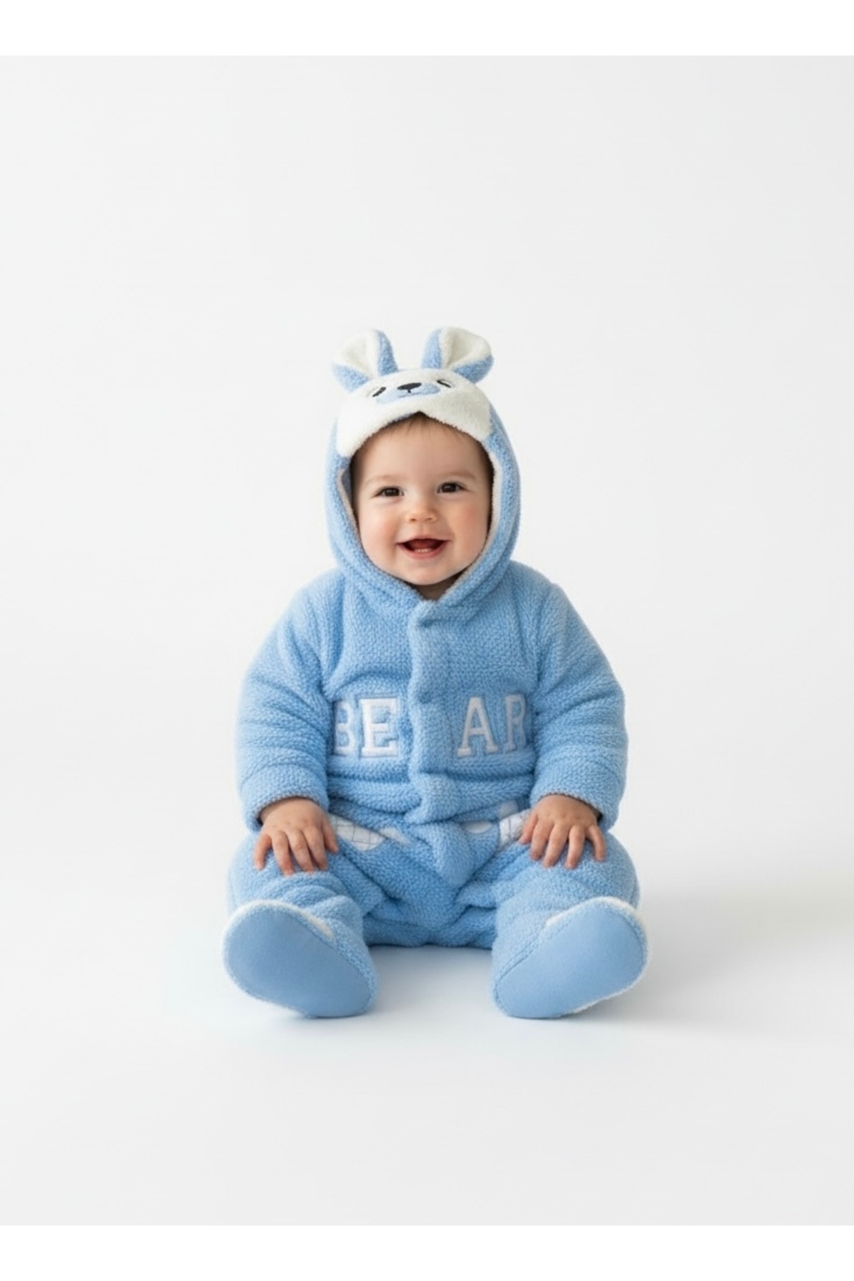 Bebemio Boutique Peluş Ayıcıklı Bebek Tulumu Kışlık Takım Kapşonlu Welsoft Ayı Nakışlı Kulak Ve Ponpon Detaylı fotoğrafı 4 (önizleme)