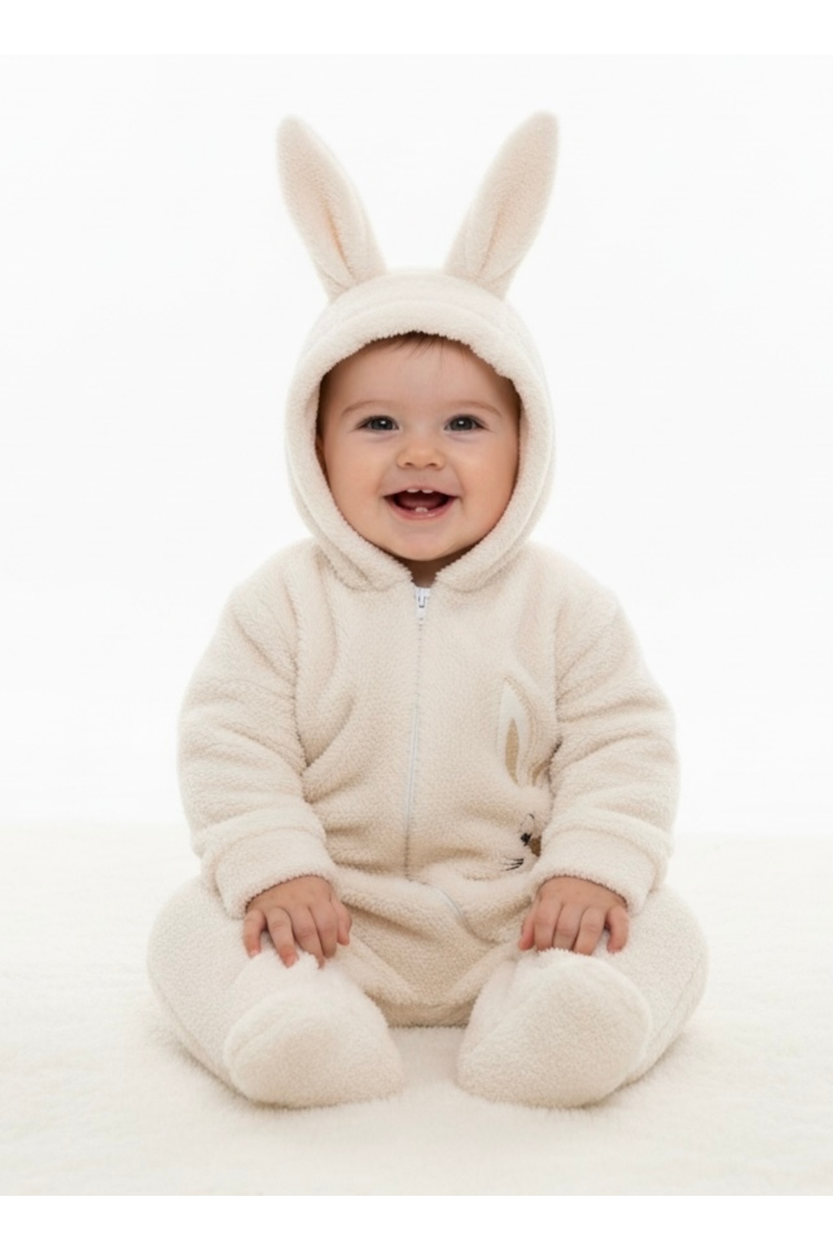 Bebemio Boutique Tavşan Figürlü Kulaklı Welsoft Bebek Tulum – Kapüşonlu, Yumuşak Peluş, Kışlık Unisex Bebek Tulum, fotoğrafı 2 (önizleme)
