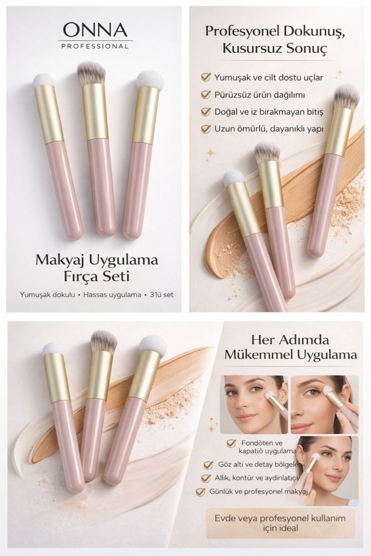 3 Parça Makyaj Fırça Seti Fondöten Allık Kapatıcı Fırçası — Sblon-3pcs — تصویر 2 از 8
