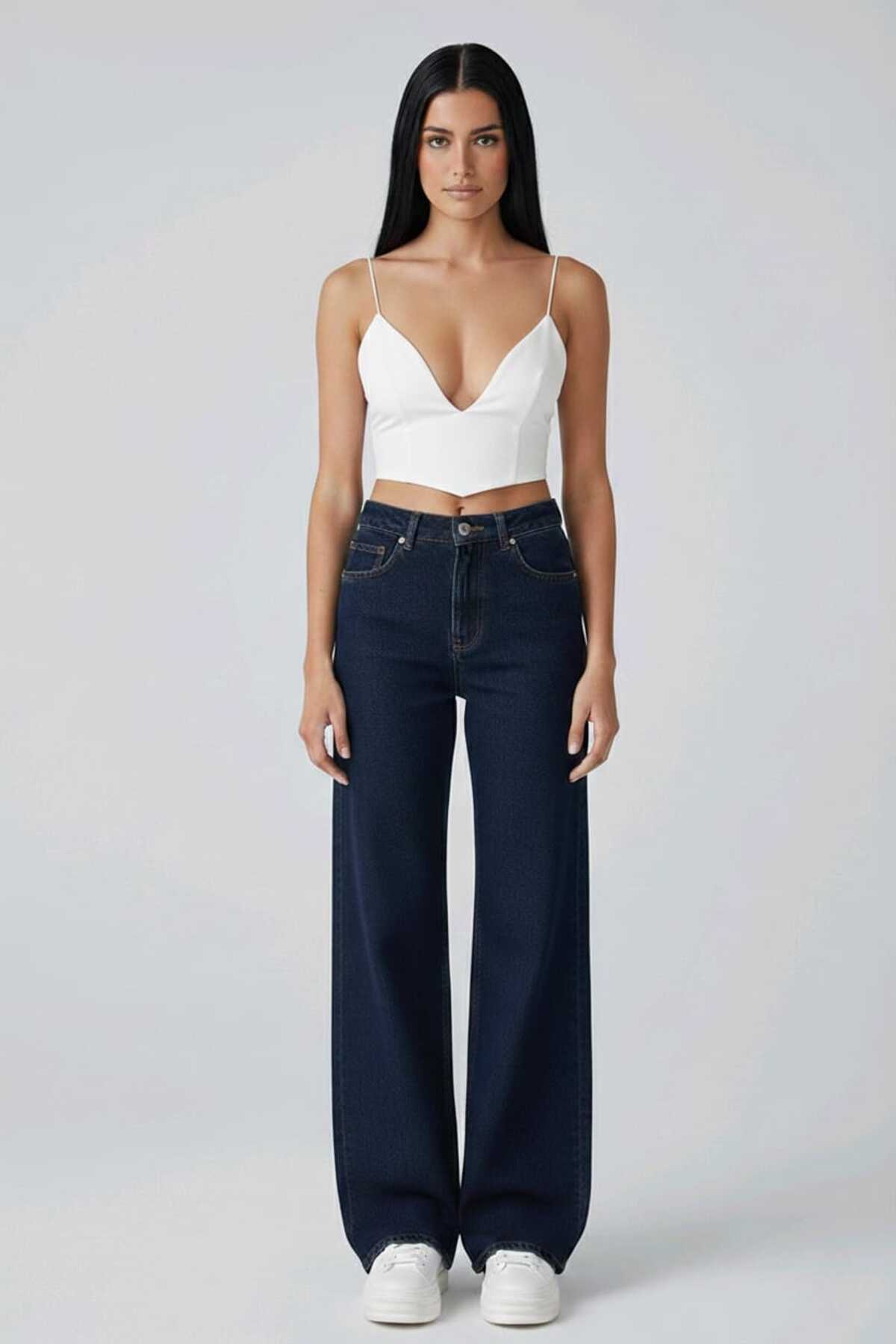 LİMABEL  Camelia Ikon Gold Salaş Kot Pantolon Mavi Kar Likralı Palazzo - Görsel 5