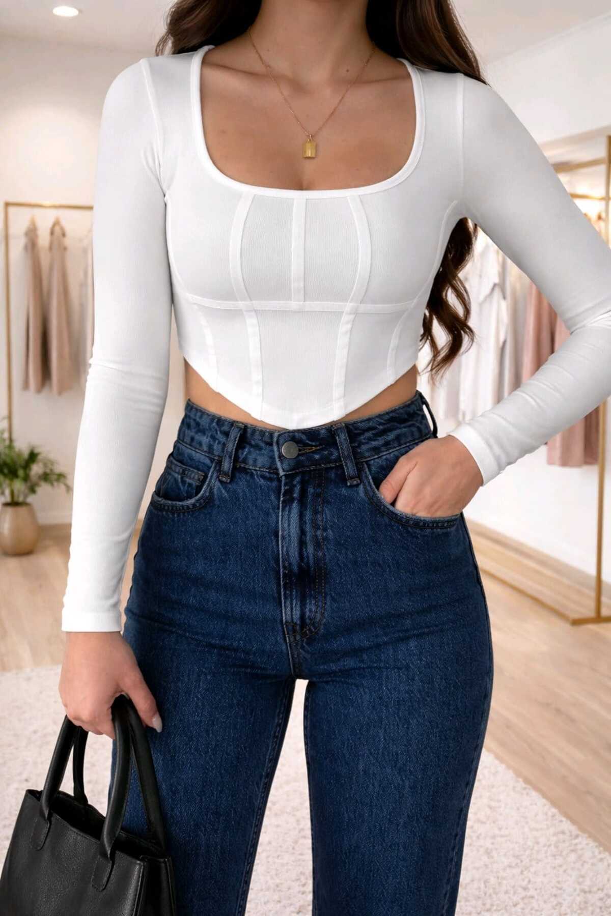 Ramrod  Cristina Kadın Koyu Mavi Likralı Süper Yüksek Bel Salaş Jeans Palazzo Pantolon Wide Leg - Görsel 3