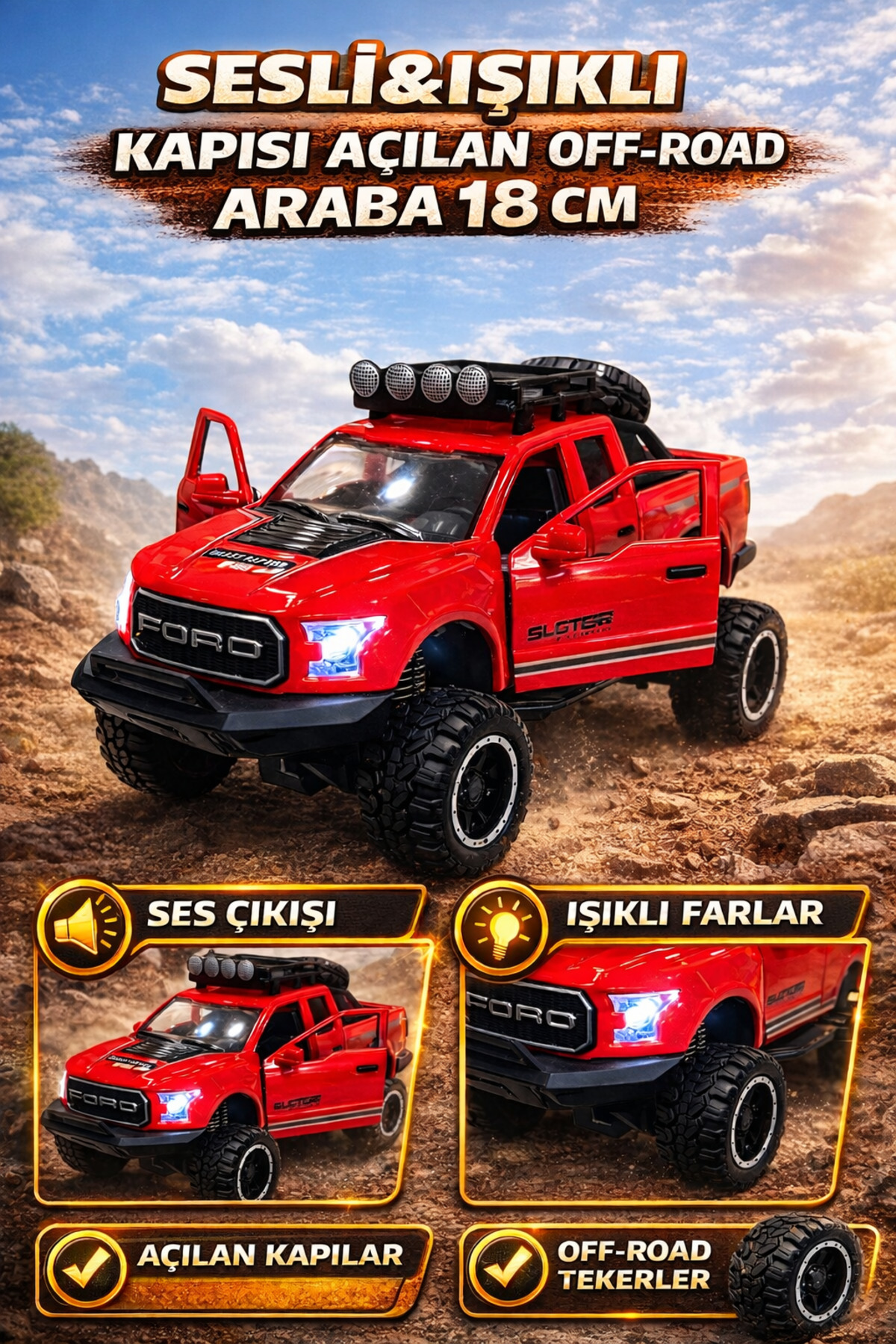 YILDIRIM OYUNCAK Sürtmeli Sesli Işıklı Müzikli Off-Road Lüks Araba