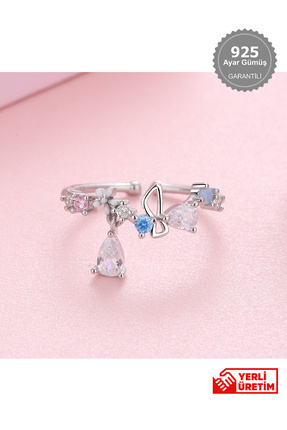 ineffable store tarif edilemez Çiçekli Renkli Taşlı Ayarlanabilir 925 Ayar Gü...