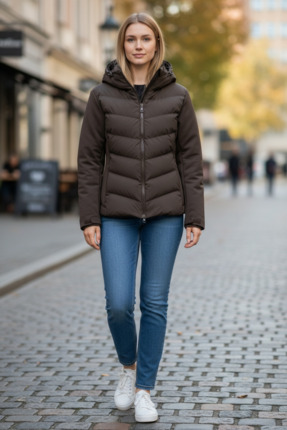 Hilfer moda kontrast şişme mont ceket