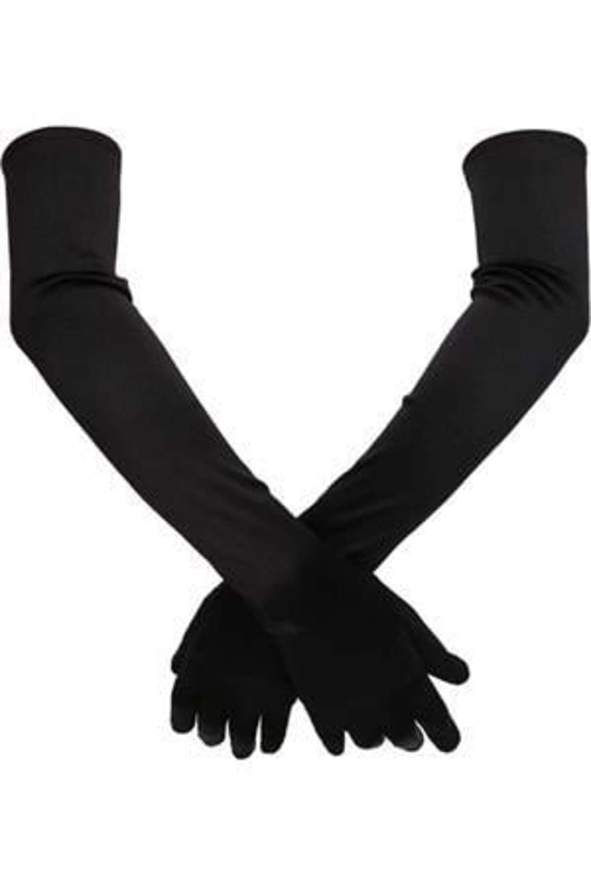 Genel Markalar  Saten Likrali Uzun Parmaklı Esnek Dans & Opera Eldiveni - (58 CM)