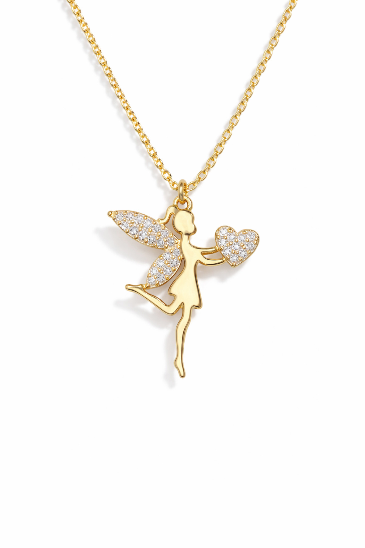 LİNOVE JEWELLERY Gümüş Peri Kolye 925 Ayar Gümüş Üzeri 14K Gold Kaplama Gümüş Melek Kolye, Kanatlı Melek Kolye