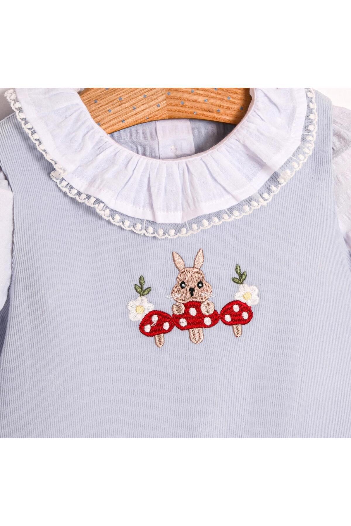 ministok Rabit Nakışlı Kız Bebek Gömlekli Jile Takım fotoğrafı 4 (önizleme)