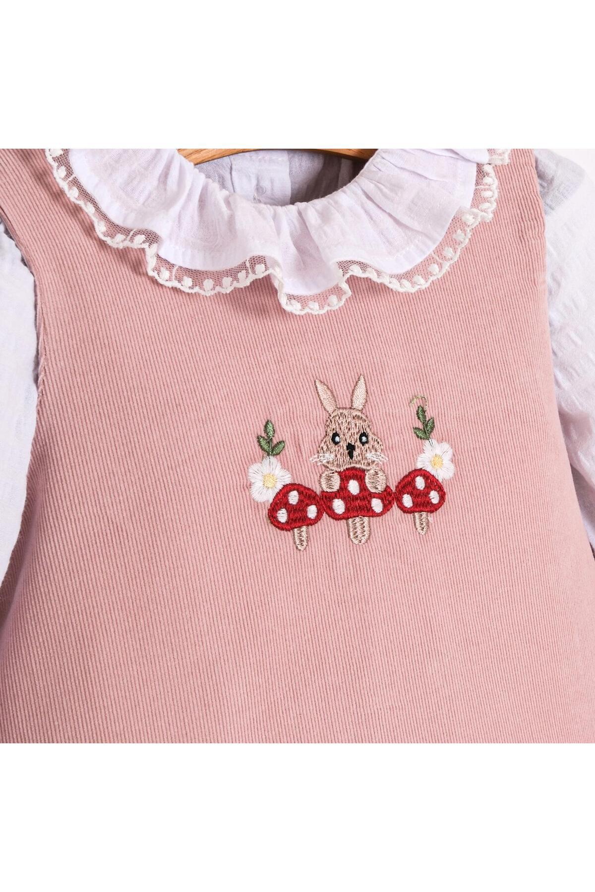 ministok Rabit Nakışlı Kız Bebek Gömlekli Jile Takım fotoğrafı 3 (önizleme)